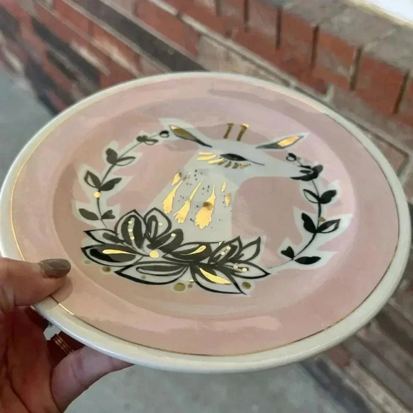 Anthropologie Corrina Pink & Gold Fawn 8 1/4" Dessert Plate. - Picture 5 of 6